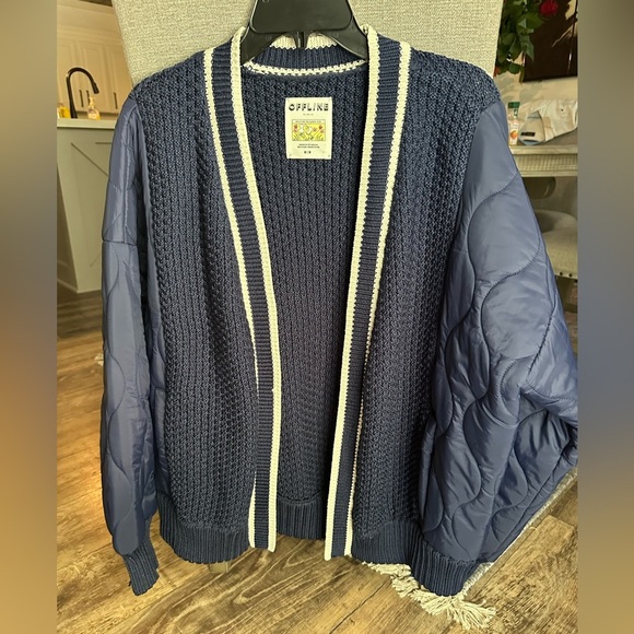 aerie Jackets & Blazers - Offline by Aerie Walk in The Sunny Knit/Quilted Open front Jacket Women M Navy